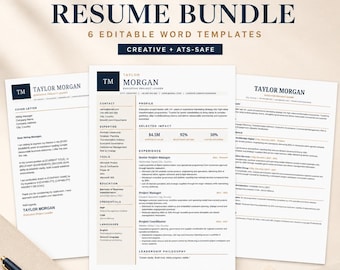 Paquete de plantillas de currículum para gerentes de proyectos ejecutivos para Word, CV creativo y compatible con ATS, carta de presentación y referencias.