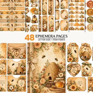 Honigbienen-Ephemera-Set, Bienen-Junk-Journal-Vorlage zum Ausdrucken, Cottagecore-Bienenstock-Scrapbook, Digitaler Download