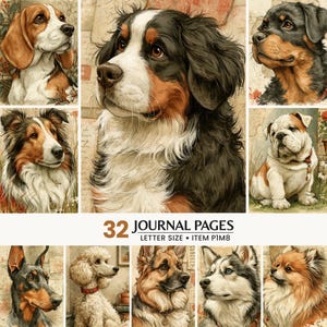 Dog Junk Journal | Vintage Puppy Digital Papers, Pets Journaling, Breeds Scrapbook Pages, Rustic Animals Ephemera