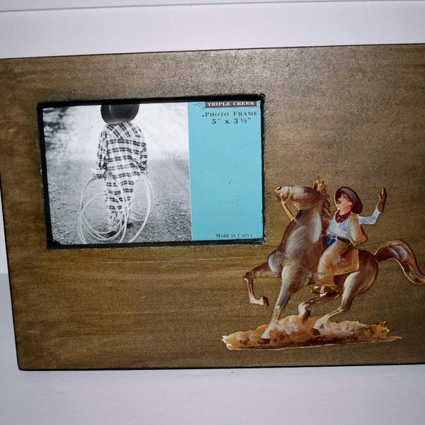 Western photo frame, cowboy, child's room, great western decor, wooden frame