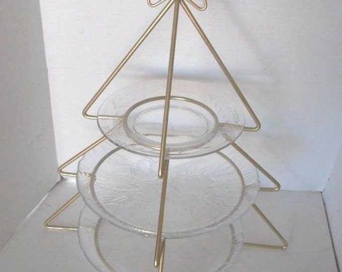 3 Tiered Gold Christmas Tree Plate Stand, Tidbits, Cup Cakes, Christmas