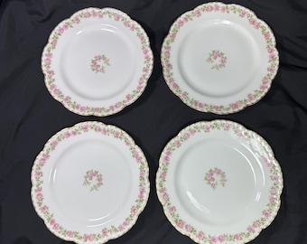 Haviland Limoges Dinner Plates, Pink Rose Garland, Scalloped Gold Rim, Chas. Emerson & Sons Commission