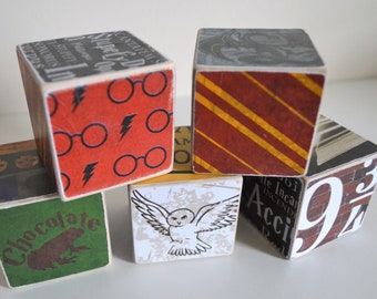 Harry Potter Baby Blocks - FREE Name Letters may be added! Baby Shower Gift, Nursery, Library or Birthday Decor, Magic, Hogwarts, Wizard
