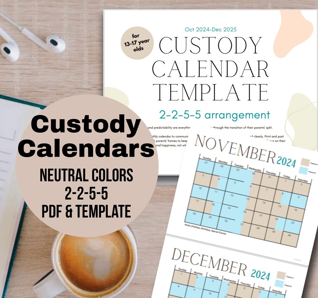 Child/teen Custody Calendars, 2-2-5-5, 5-2-2-5, Neutral Colors, Canva ...