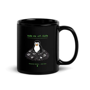 Taza de café con permiso denegado / Humor de terminal de Linux / sudo rm -rf /life