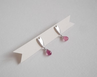 Tiny Heart Earrings with Tourmaline Drop