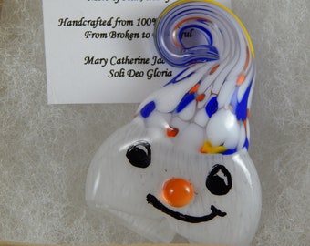 Snowman Glass Fused Brooch / Pin