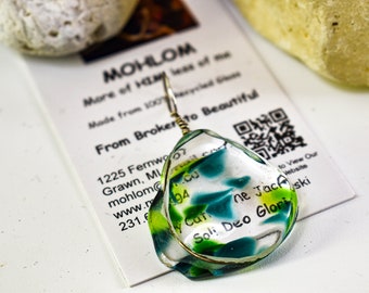 Fused Glass Pendant, Cabachons, Pendant Necklace, Necklace, Recycled Glass, Argentium Silver Wrapped Necklace, Jewelry