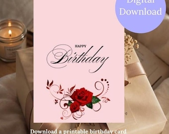 Printable Happy Birthday Card for Her Birthday Card Instant Digital Download Birthday Card Print at Home Card Gift Printable Birthday Card
