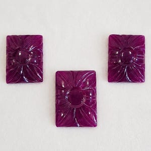 Natural Ruby Floral Carving Cabochon Set, Hand Carved Rectangular Ruby Gemstones (11x14mm, 16.7x12.2)