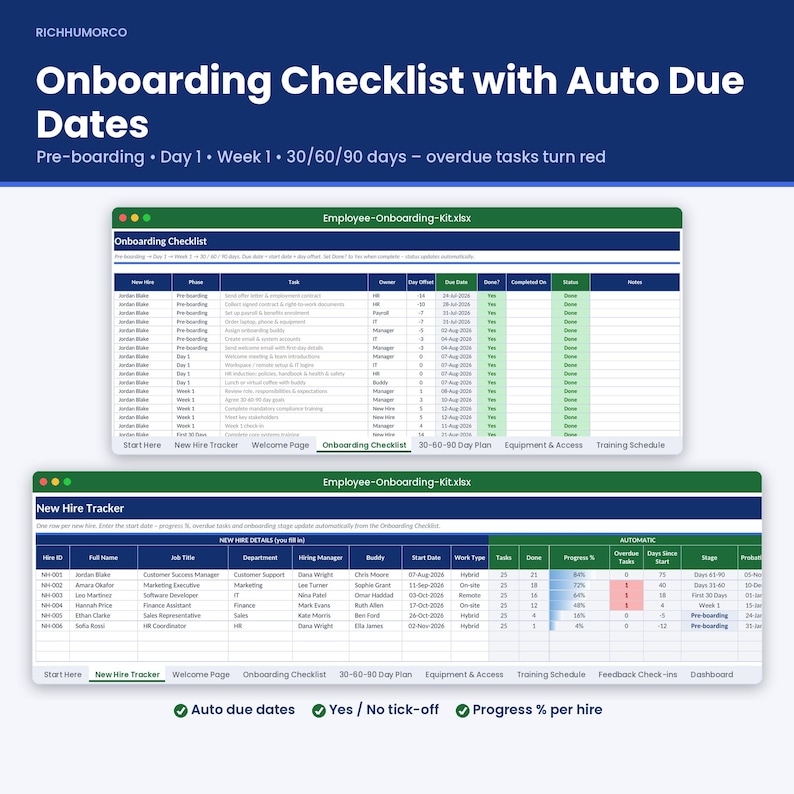 Employee Onboarding Template Excel, Onboarding Checklist Template, New ...