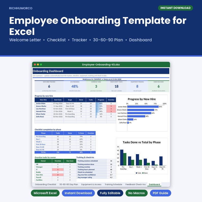 Employee Onboarding Template Excel, Onboarding Checklist Template, New ...
