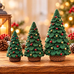 Crochet Christmas Tree Pattern | Mini Beaded Pine Tree Amigurumi PDF | Bobble Stitch Design | Advanced Beginner | 4-6-8 Inch Sizes