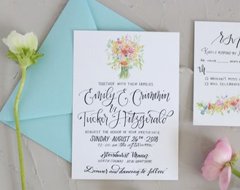 Watercolor Floral Wedding Invitation Set