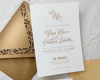 Gold Wedding Invitation . Gold Wedding Invite . Gold Initial Invitation . Luxury Wedding Invitation . Classic Wedding Invitation Set