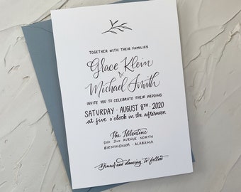 Botanical Minimal Wedding Invitation . Minimalist Wedding Invitation. Olive Branch Wedding Invitation . Hand drawn Branch Wedding Invite
