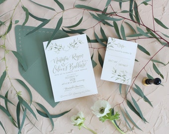 Greenery Wedding Invitation Set . Elegant Greenery Wedding Invitation . Botanical Garden Wedding Invite