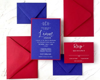 Red, White and Blue Bar Mitzvah Invitation . Bar Mitzvah Invitation Set . Unique Bar Mitzvah Invitation