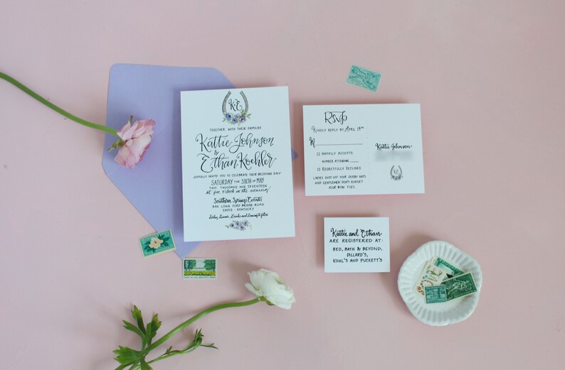 Horseshoe Wedding Invitation Horse Shoe Wedding Invite Derby Wedding Invitations Kentucky Derby Wedding Invitation Floral