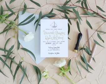 Sailboat Wedding Invitation . Sailing Wedding Invite . Seaside Wedding . Nautical Wedding Invitation . Boating Invitation