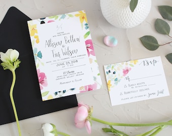Modern Watercolor Wedding Invitation . Floral Watercolor Wedding Invite . Geometric Wedding Invitation . Modern Initials Wedding Invitation