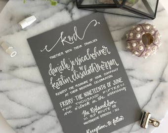 Modern Gray Wedding Invitation . Gray Wedding Invite . Grey Wedding Invitation . Gray and White Calligraphy Wedding Invite