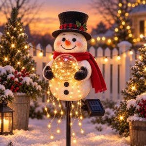 ソーラー式雪だるまヤードステークライト、金属製クリスマスガーデンステーク、冬の屋外装飾、大型雪だるまヤードアート