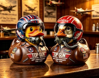 Top‑Gun 40th Anniversary Pilot Duck Figurine, Maverick Goose Iceman Aviator Resin Duck, Desk Ornament, Gift for Aviation Collectors