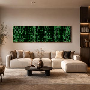 Digital Binary Code Canvas Wall Art, Green Matrix Science Decor, Technology Data Stream Canvas, Modern Tech Wall Decoration image 2