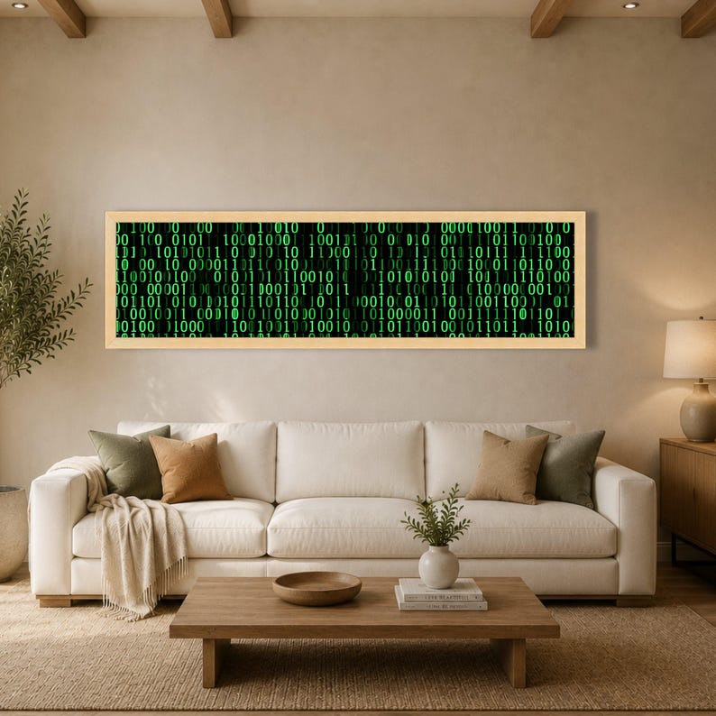 Digital Binary Code Canvas Wall Art, Green Matrix Science Decor, Technology Data Stream Canvas, Modern Tech Wall Decoration image 5