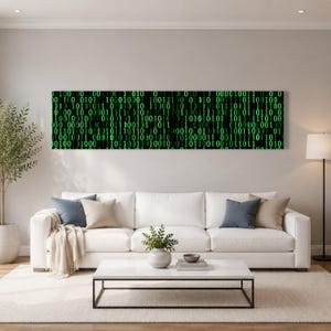 Digital Binary Code Canvas Wall Art, Green Matrix Science Decor, Technology Data Stream Canvas, Modern Tech Wall Decoration image 4