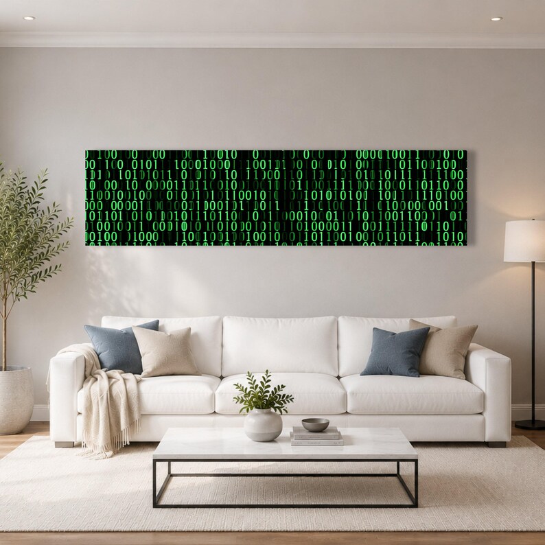 Digital Binary Code Canvas Wall Art, Green Matrix Science Decor, Technology Data Stream Canvas, Modern Tech Wall Decoration image 4