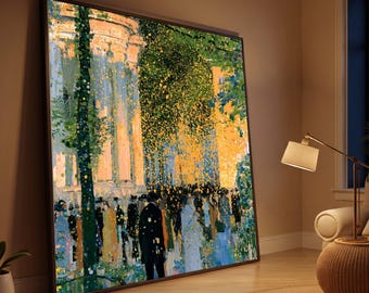 Evening Gala Scene Canvas, City Celebration Wall Art, Illuminated Crowd Canvas, Urban Nightlife Decoration, Elegant Social Event Artwork