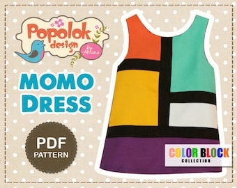 MOMO Dress PDF Pattern & Tutorial - Color Block Girl Dress - 8 sizes from Age 1 to 8