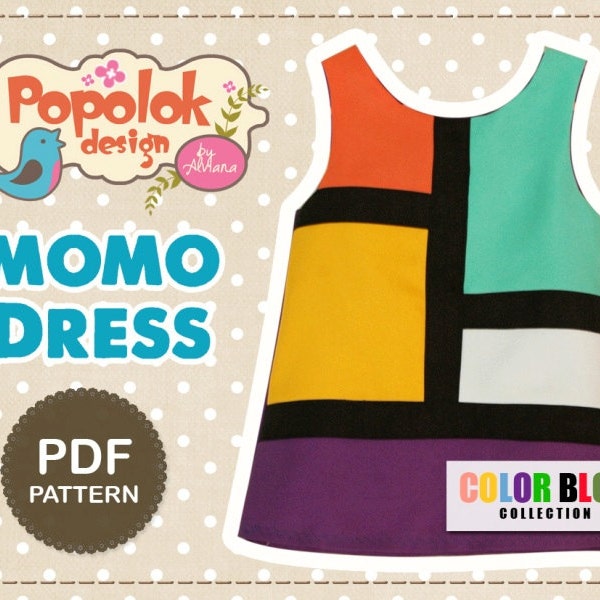 MOMO Kleid PDF Schnittmuster & Tutorial - Color Block Mädchenkleid - 8 Größen von 1 bis 8 Jahre