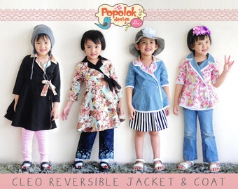 Modèle PDF de veste et manteau réversible CLEO par Popolok Design - 8 tailles fille de 1 à 8 ans