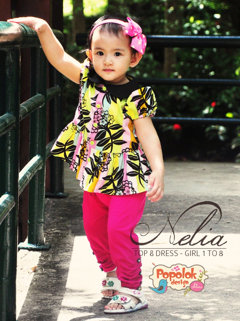 NELIA Top & Dress PDF Pattern by Popolok Design 8 Sizes Girl Age 1 to 8 image 1
