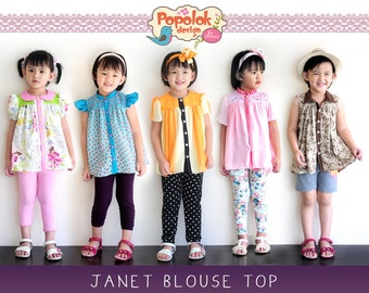 JANET Blouse Top PDF Patron de couture et tutoriel par Popolok Design - Tailles fille 1 à 8 ans