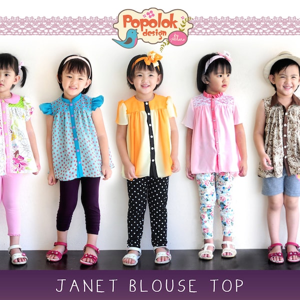 JANET Blouse Top PDF Sewing Pattern & Tutorial by Popolok Design - Girl Sizes Age 1 to 8