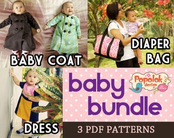 Dla dzieci zestaw 3 PDF wzory: Baby płaszcz, sukienka & Diaper Bag przez Popolok Design