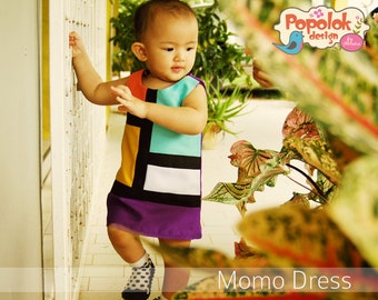 MOMO Dress PDF Pattern & Tutorial - Color Block Girl Dress - 8 sizes from Age 1 to 8