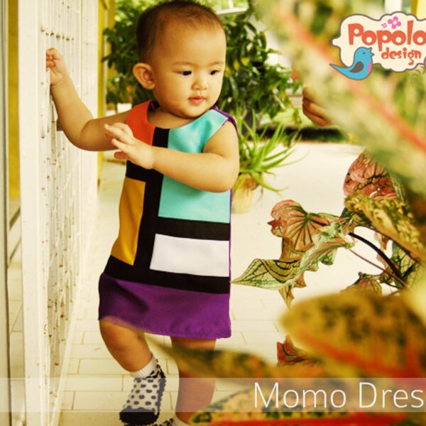 MOMO Kleid PDF Schnittmuster & Tutorial - Color Block Mädchenkleid - 8 Größen von 1 bis 8 Jahre