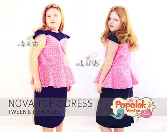 NOVA Top & Kleid PDF Schnittmuster by Popolok Design - Tween Teen Girl Age 9 to 16