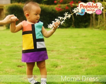 MOMO Dress PDF Pattern & Tutorial - Color Block Girl Dress - 8 sizes from Age 1 to 8