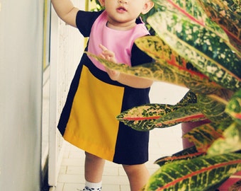 COCO jurk PDF patroon & handleiding - kleur blok Baby jurk - 4 maten van NB tot 18M