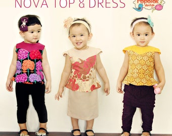 NOVA Top & Dress PDF Pattern by Popolok Design - 8 Sizes Girl Age 1 to 8