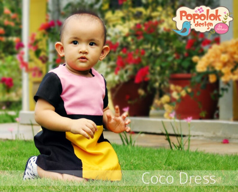 Coco Dress PDF Pattern & tutorial-kolor bloku Baby Dress-4 rozmiary od NB do 16 zdjęcie 3