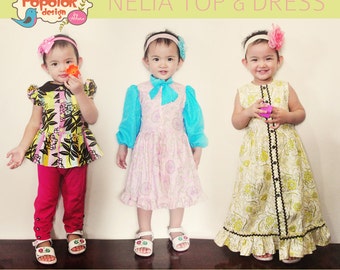 Patron NELIA Top & Dress PDF par Popolok Design - 8 tailles fille de 1 à 8 ans