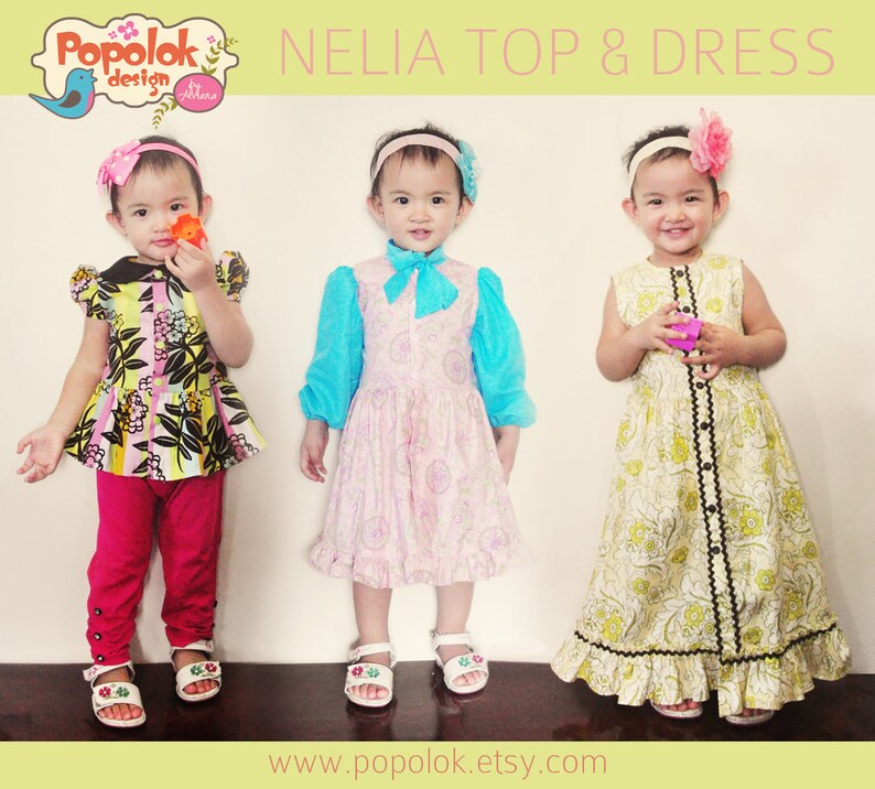 NELIA Top & Dress PDF Pattern by Popolok Design 8 Sizes Girl Age 1 to 8 image 1