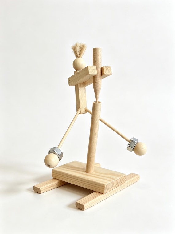 A hand-carved kinetic wooden sculpture that balances and moves — meditative desk art you can touch, made by an actual human with actual tools.